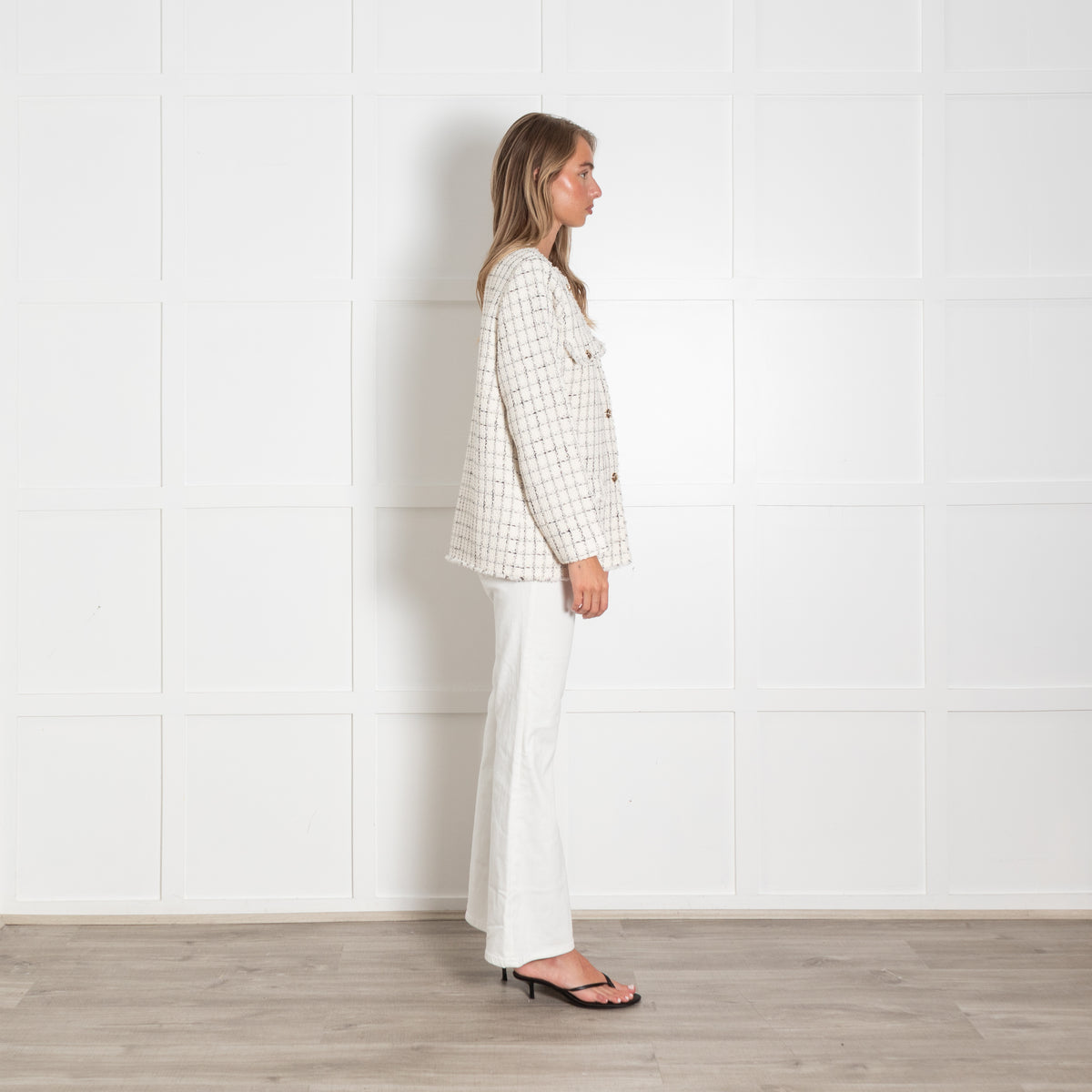 Anine Bing Cream and Black Tweed Gold Button Jacket