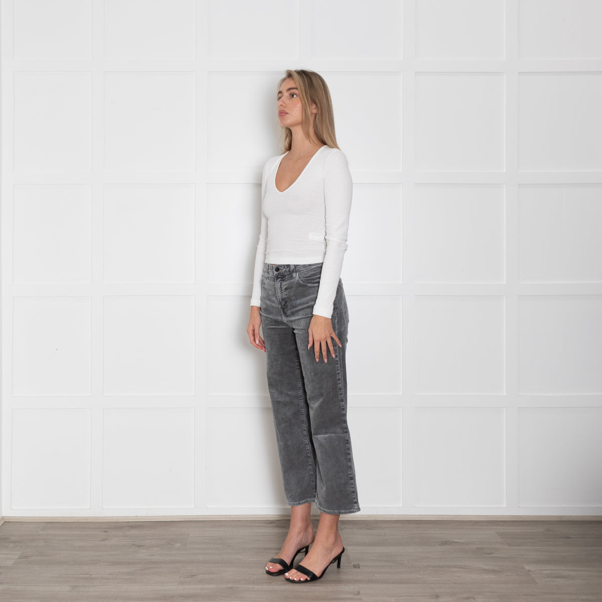 J Brand Grey Corduroy Straight Leg Trousers