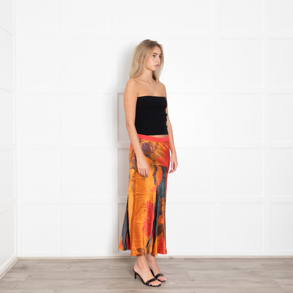 SIR Orange Print Silk Maxi Skirt