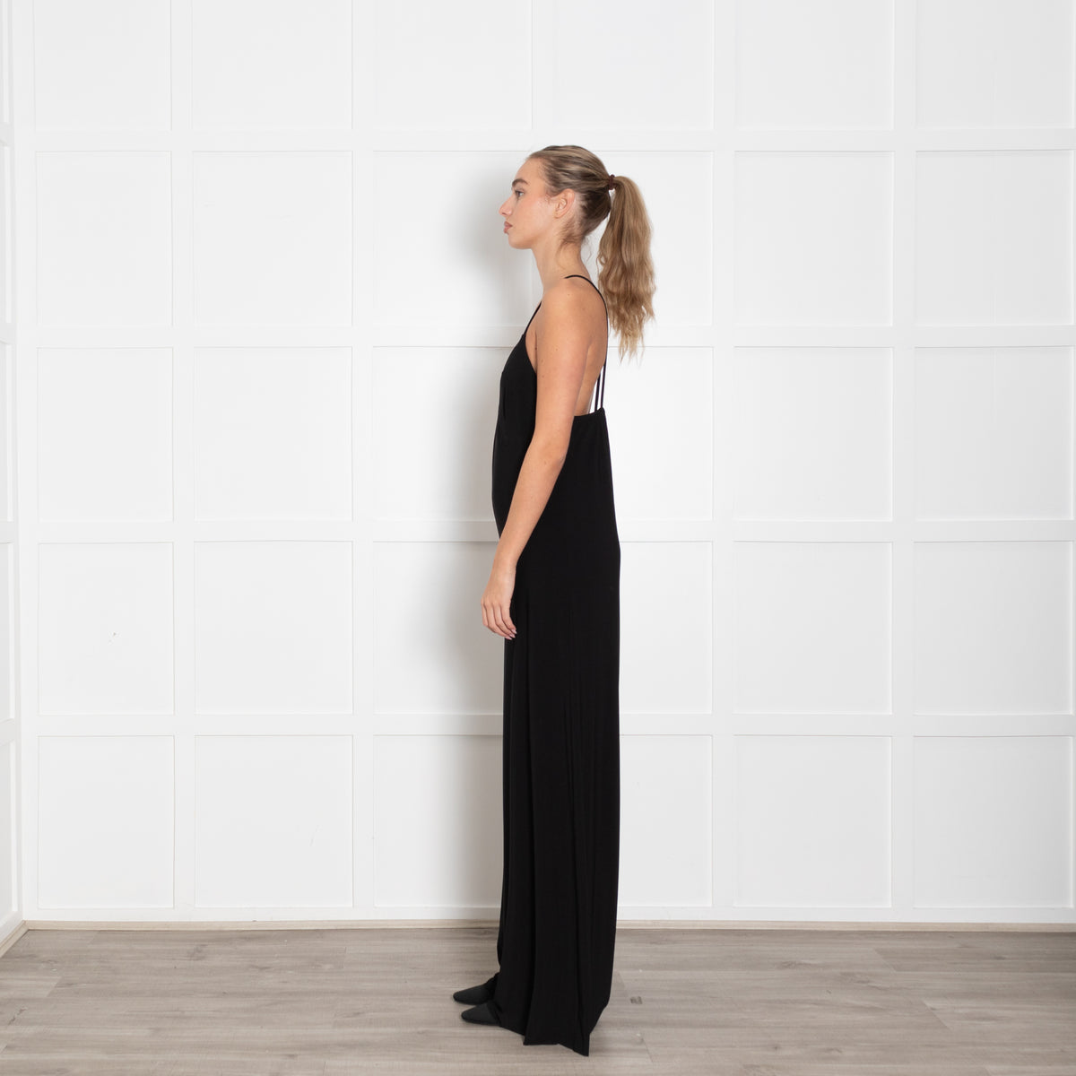 Norma Kamali Black Jersey Strappy Jumpsuit
