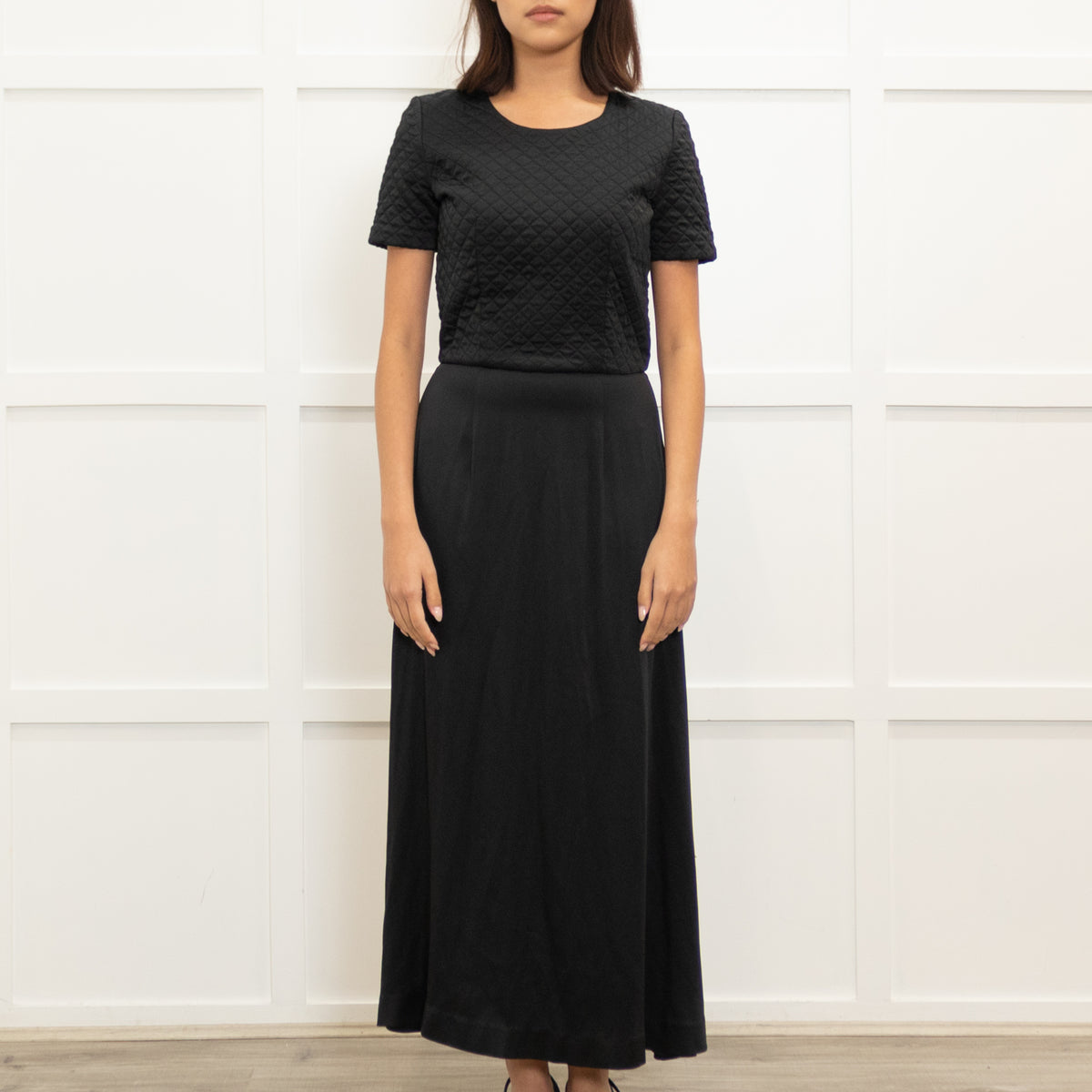 Maison Margiela Replica Black Satin Quilted Top Long Dress