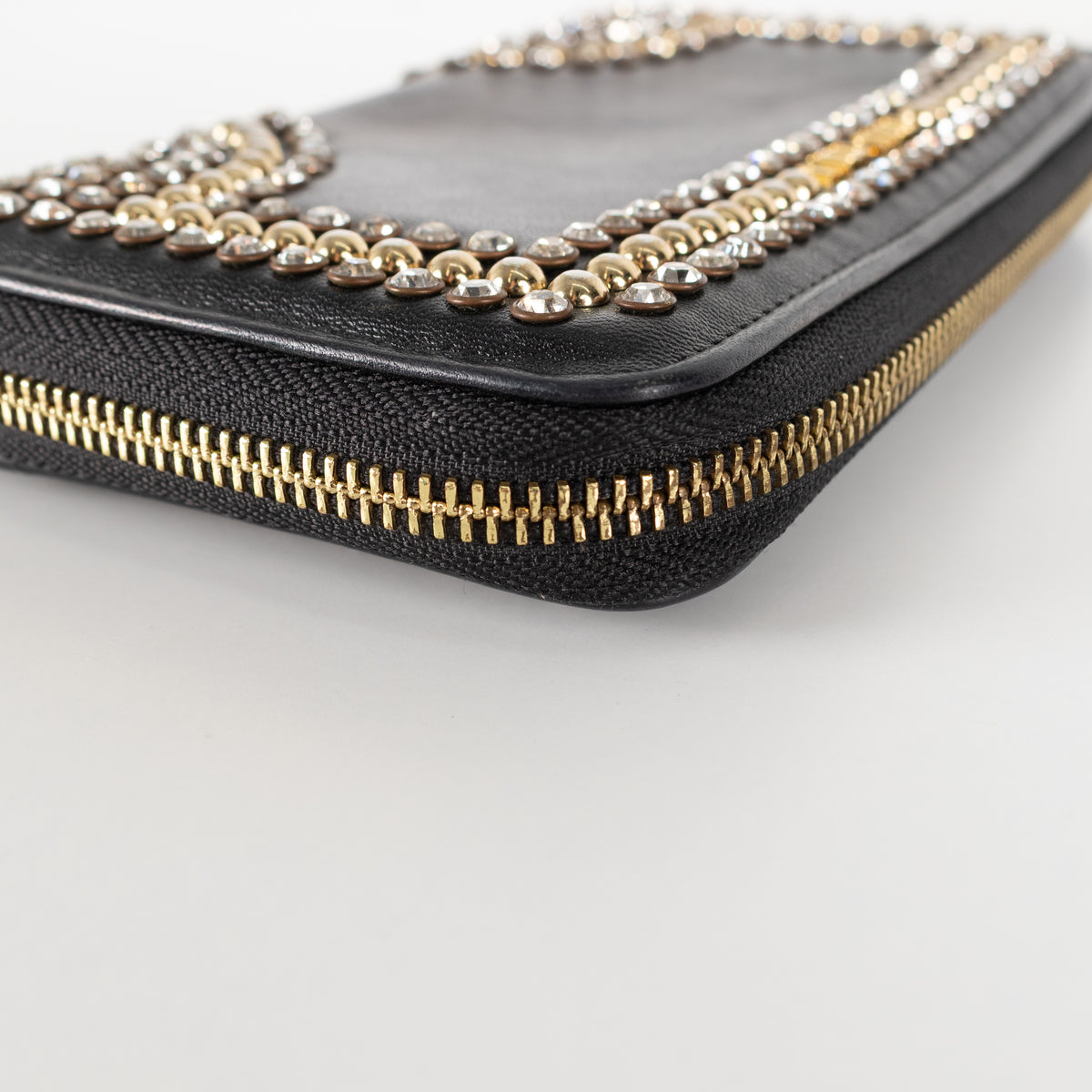 Miu Miu Black Metal Crystal Stud Wallet
