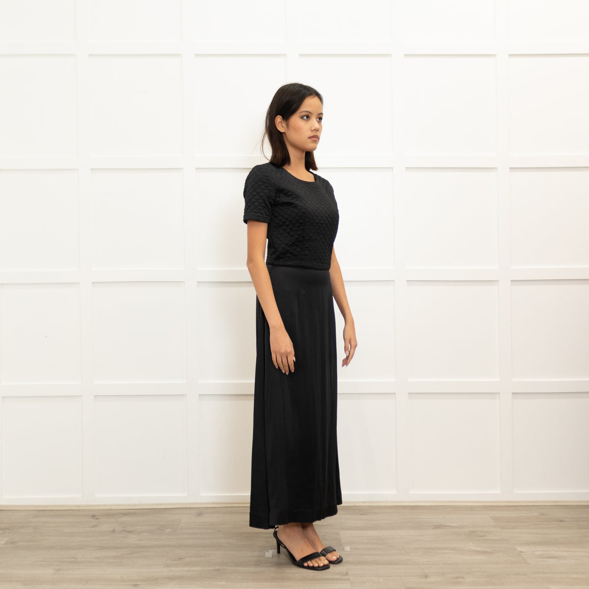 Maison Margiela Replica Black Satin Quilted Top Long Dress
