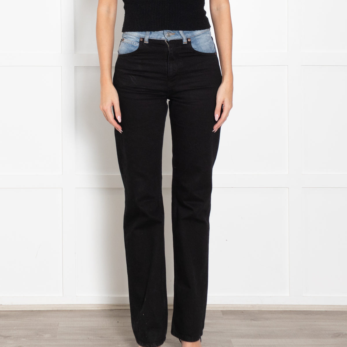 Victoria Beckham Julia High Rise Slim Leg Two Tone Jeans