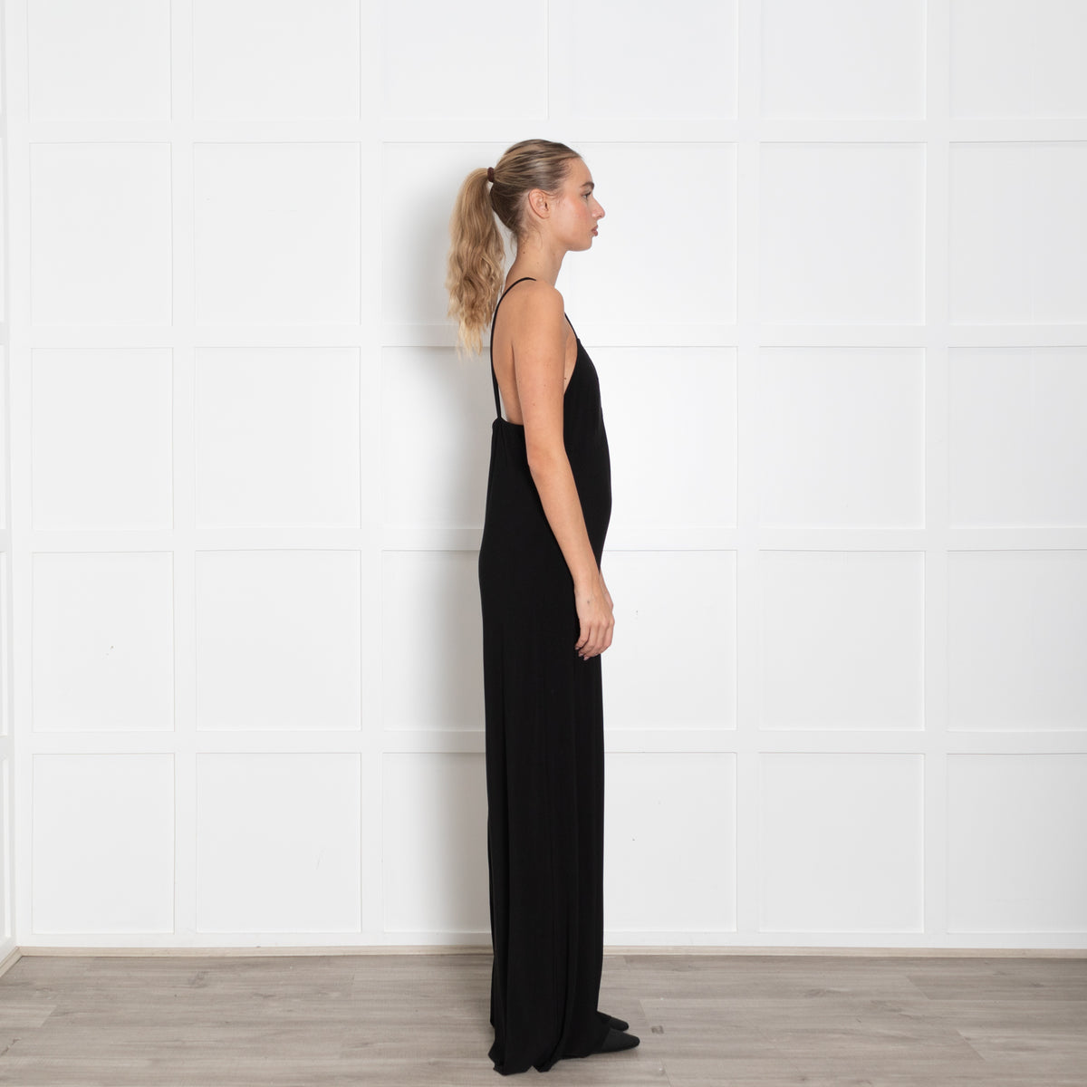 Norma Kamali Black Jersey Strappy Jumpsuit