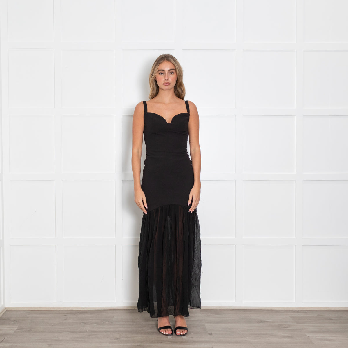Violante Black Gown with Sheer Skirt