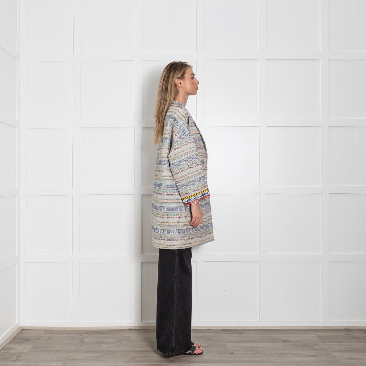 Weekend Max Mara Multi Stripe Cotton Blend Coat