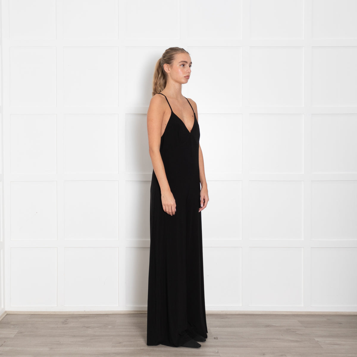 Norma Kamali Black Jersey Strappy Jumpsuit