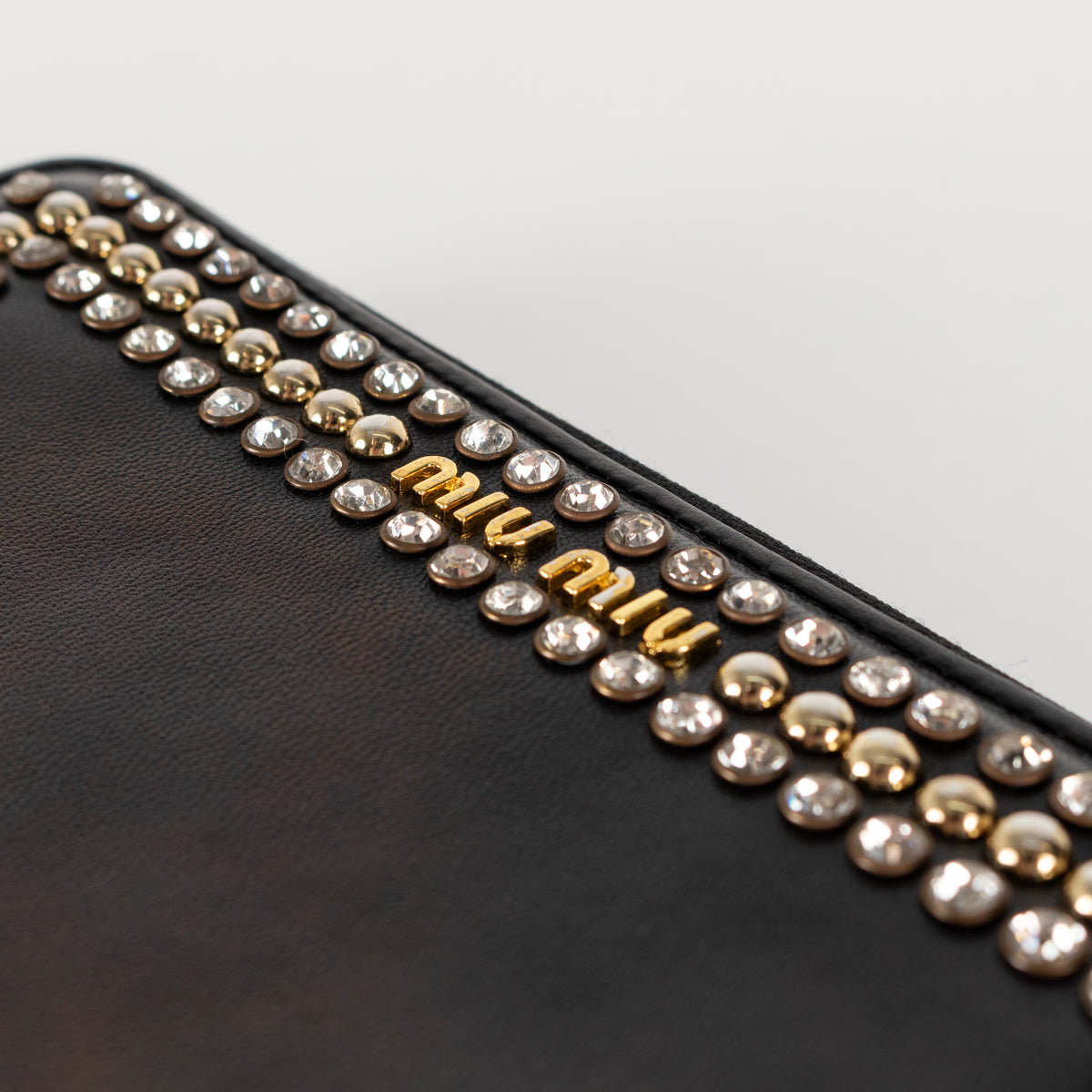 Miu Miu Black Metal Crystal Stud Wallet