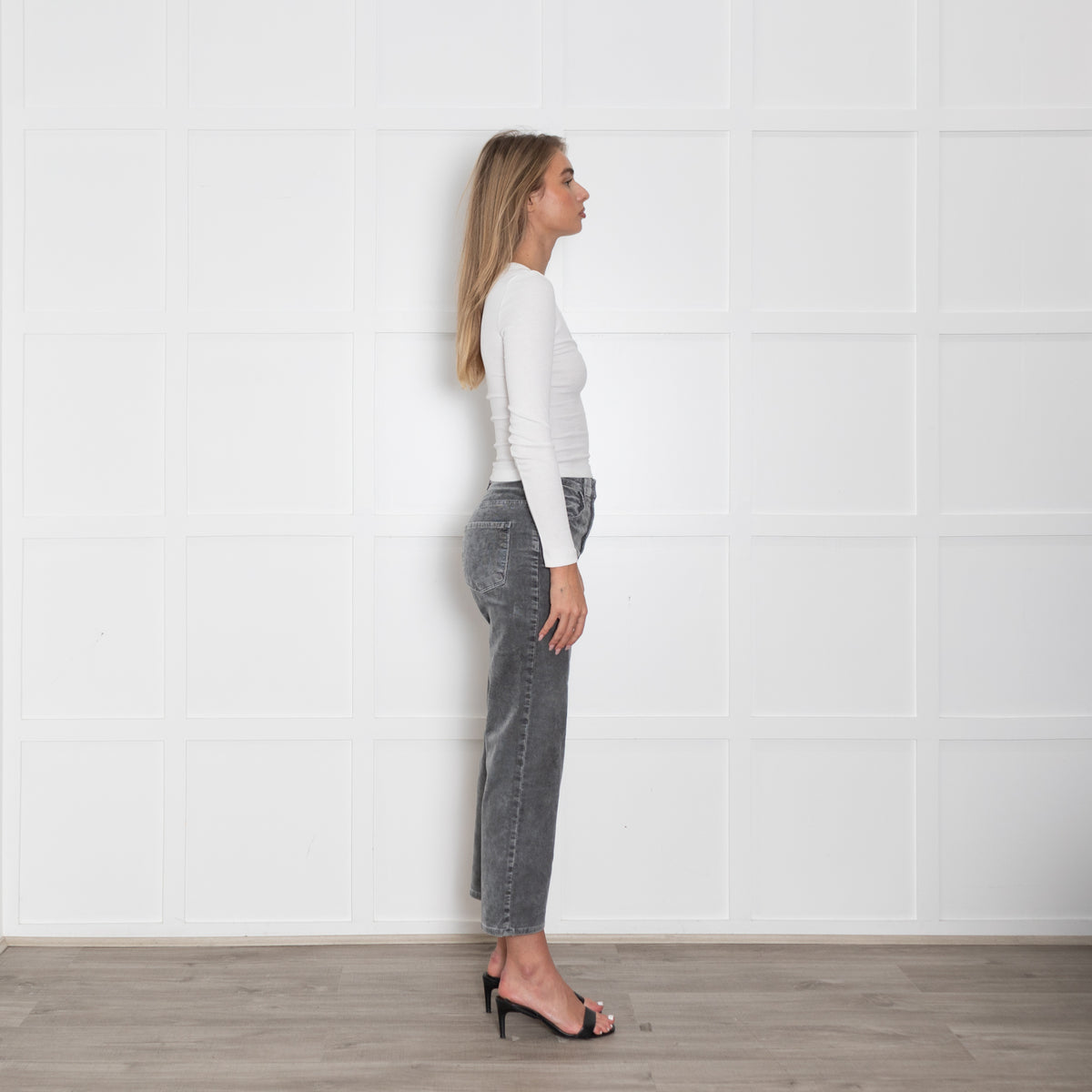 J Brand Grey Corduroy Straight Leg Trousers