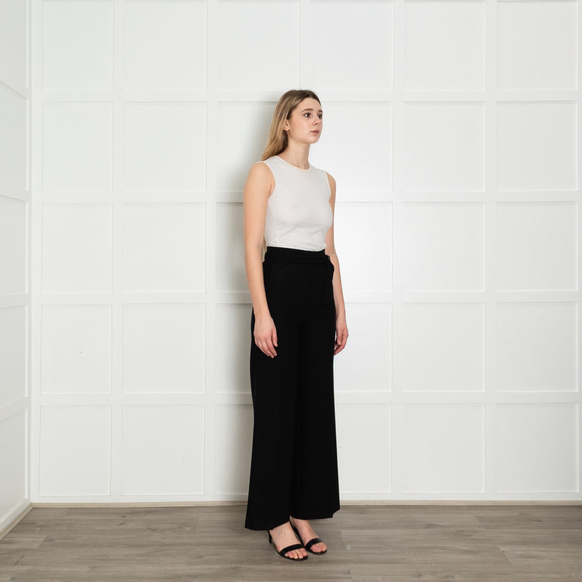 Maje Black High Waisted Belted Wide Leg Trousers