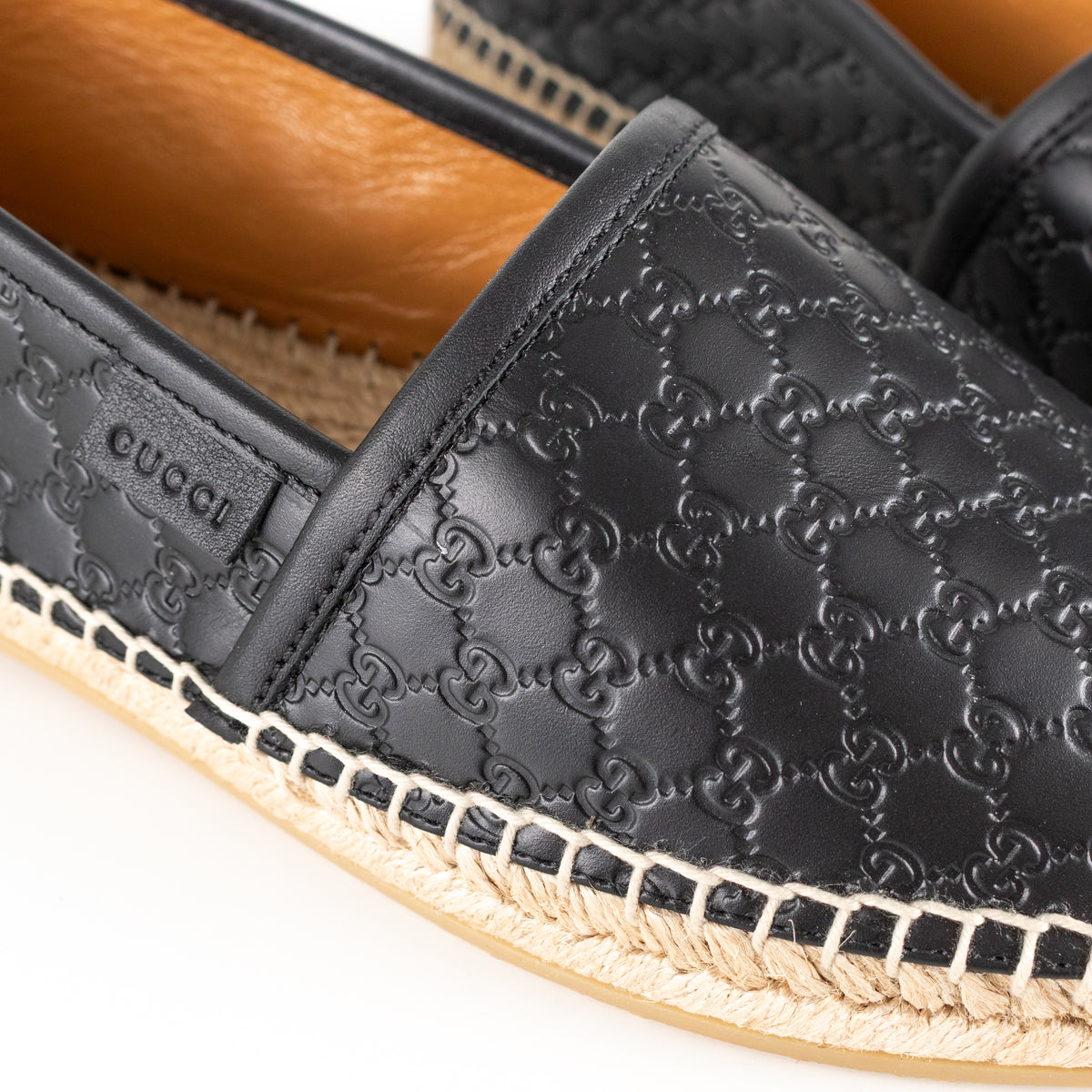 Gucci Black Leather Logo Embossed Espadrilles