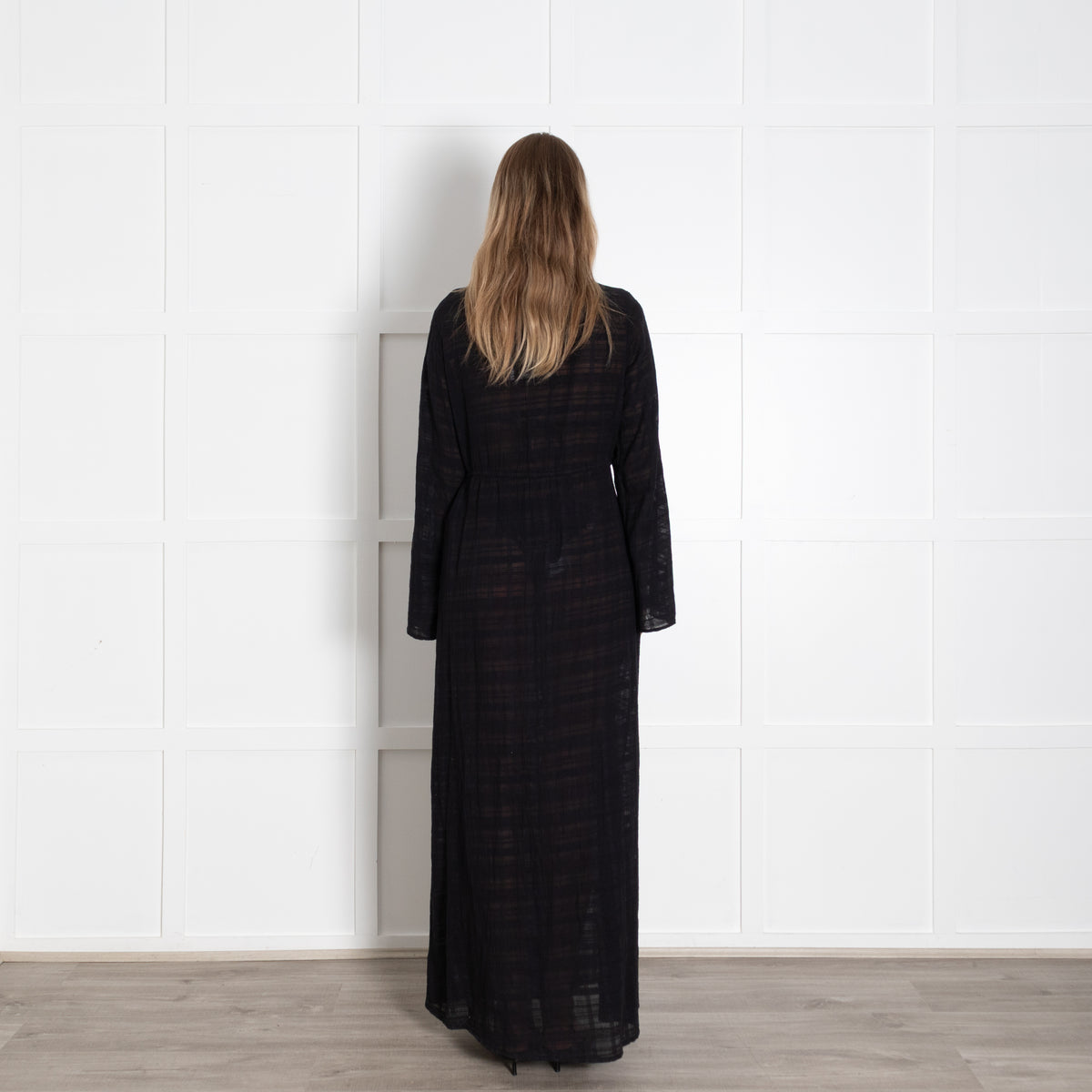 Honorine Black Beach Tie Front Long Kaftan