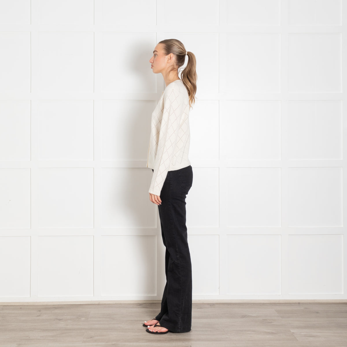 Repeat Luxury Cream Diamond Knit Cashmere Cardigan