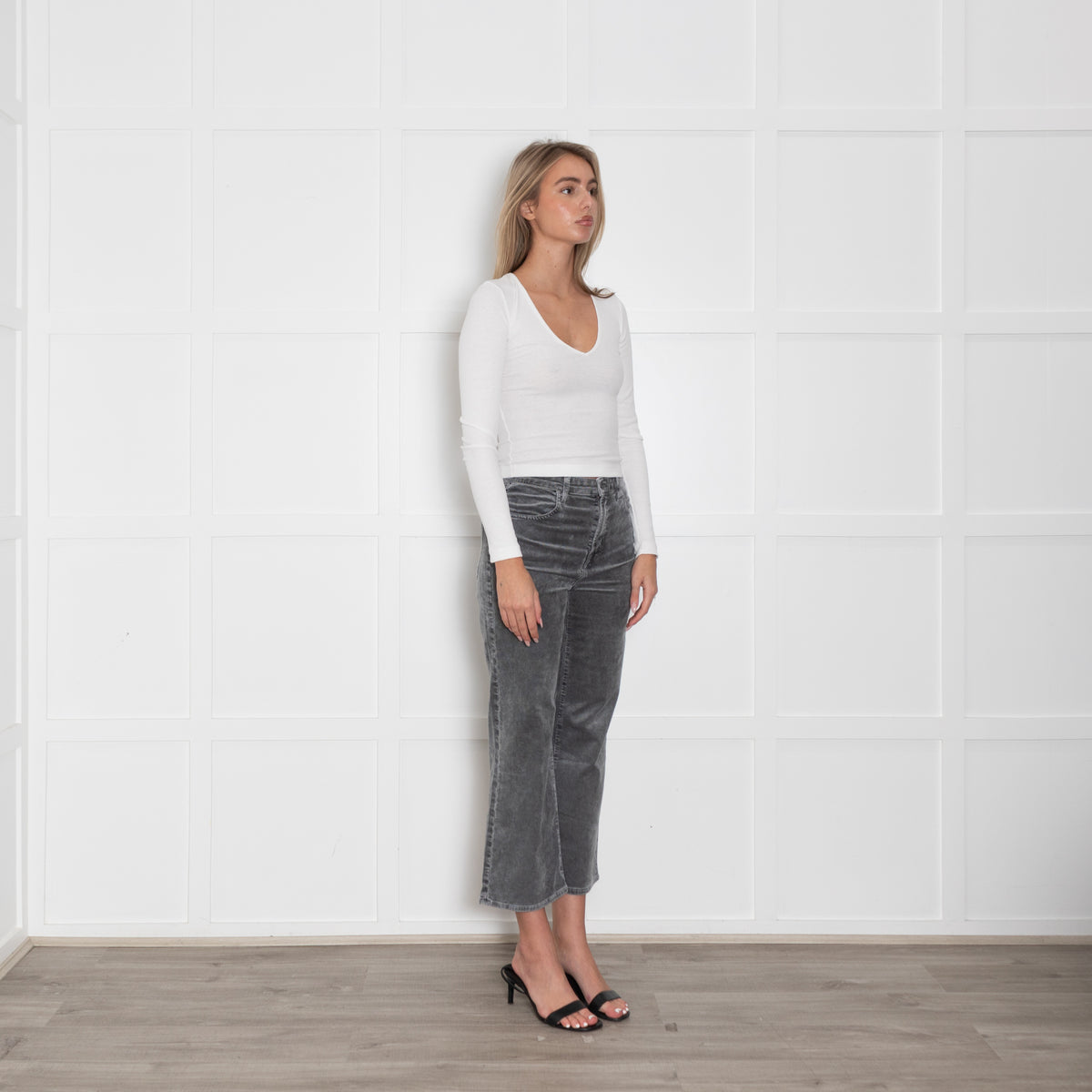 J Brand Grey Corduroy Straight Leg Trousers