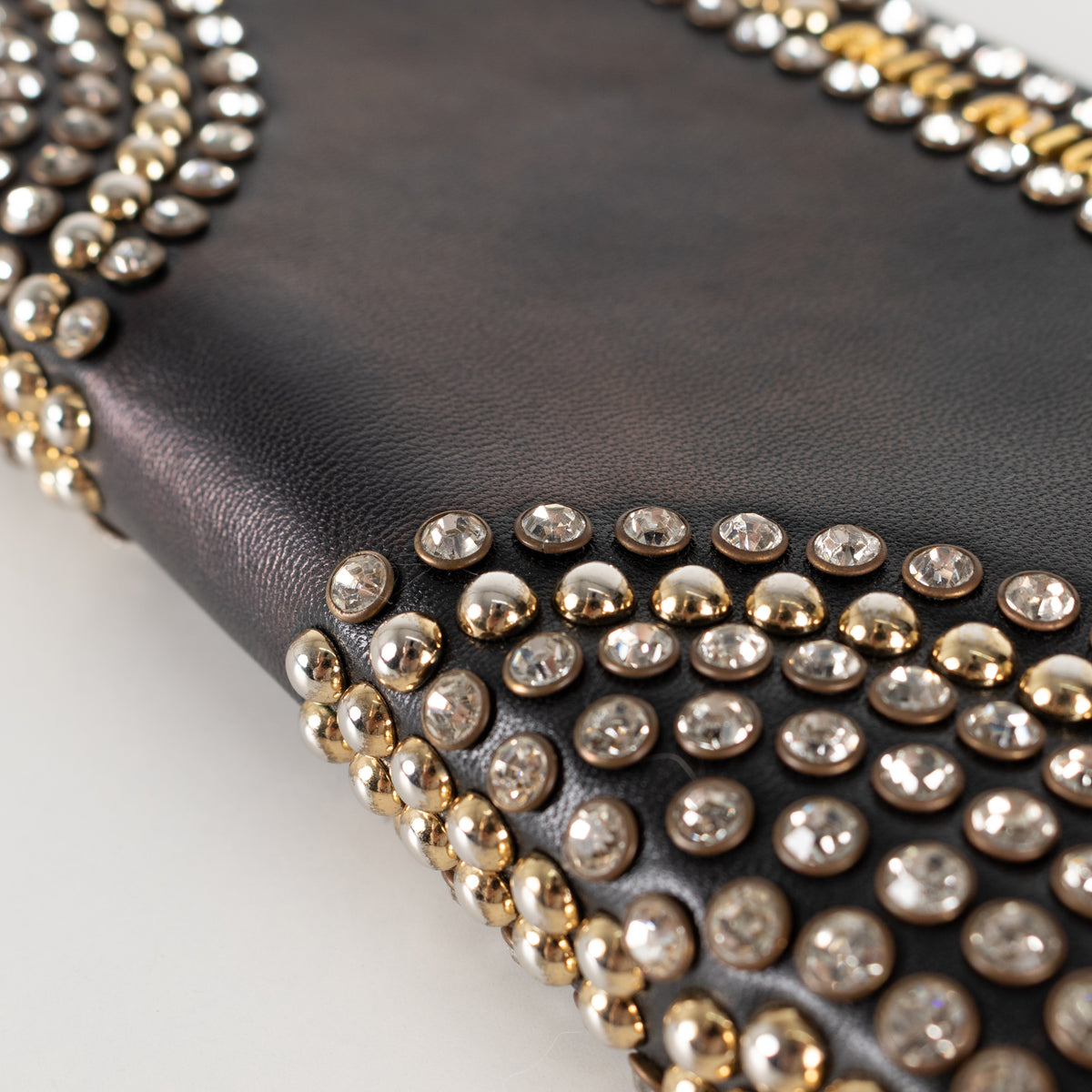 Miu Miu Black Metal Crystal Stud Wallet