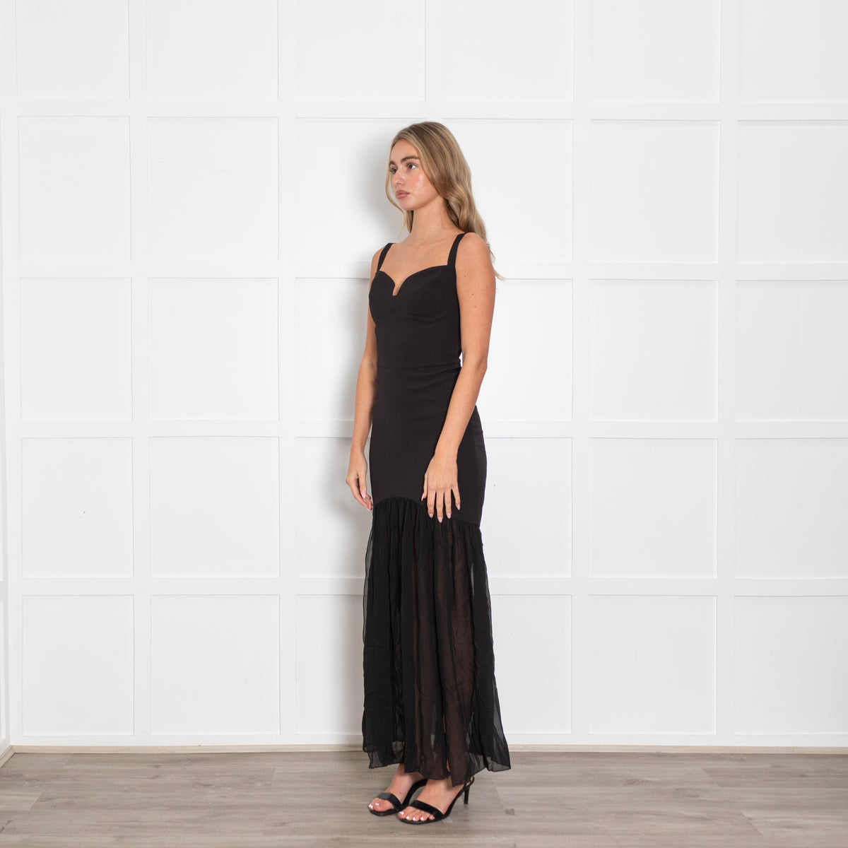 Violante Black Gown with Sheer Skirt