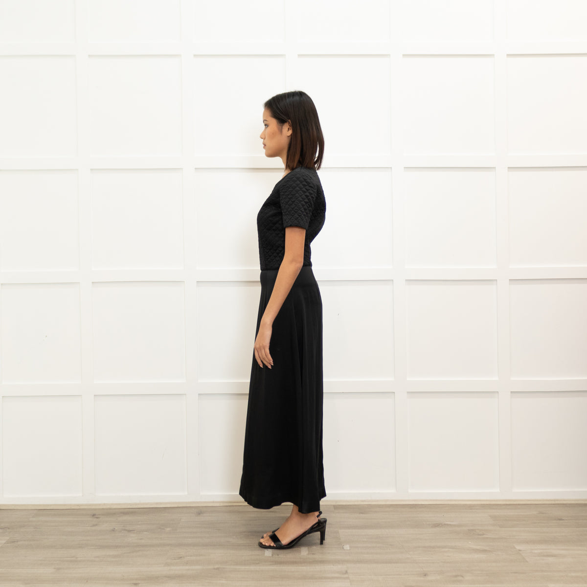 Maison Margiela Replica Black Satin Quilted Top Long Dress