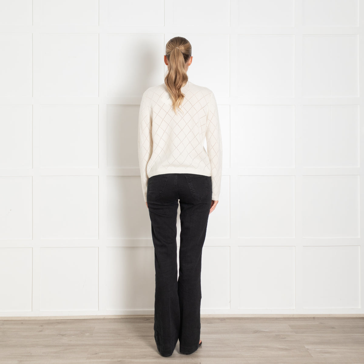 Repeat Luxury Cream Diamond Knit Cashmere Cardigan
