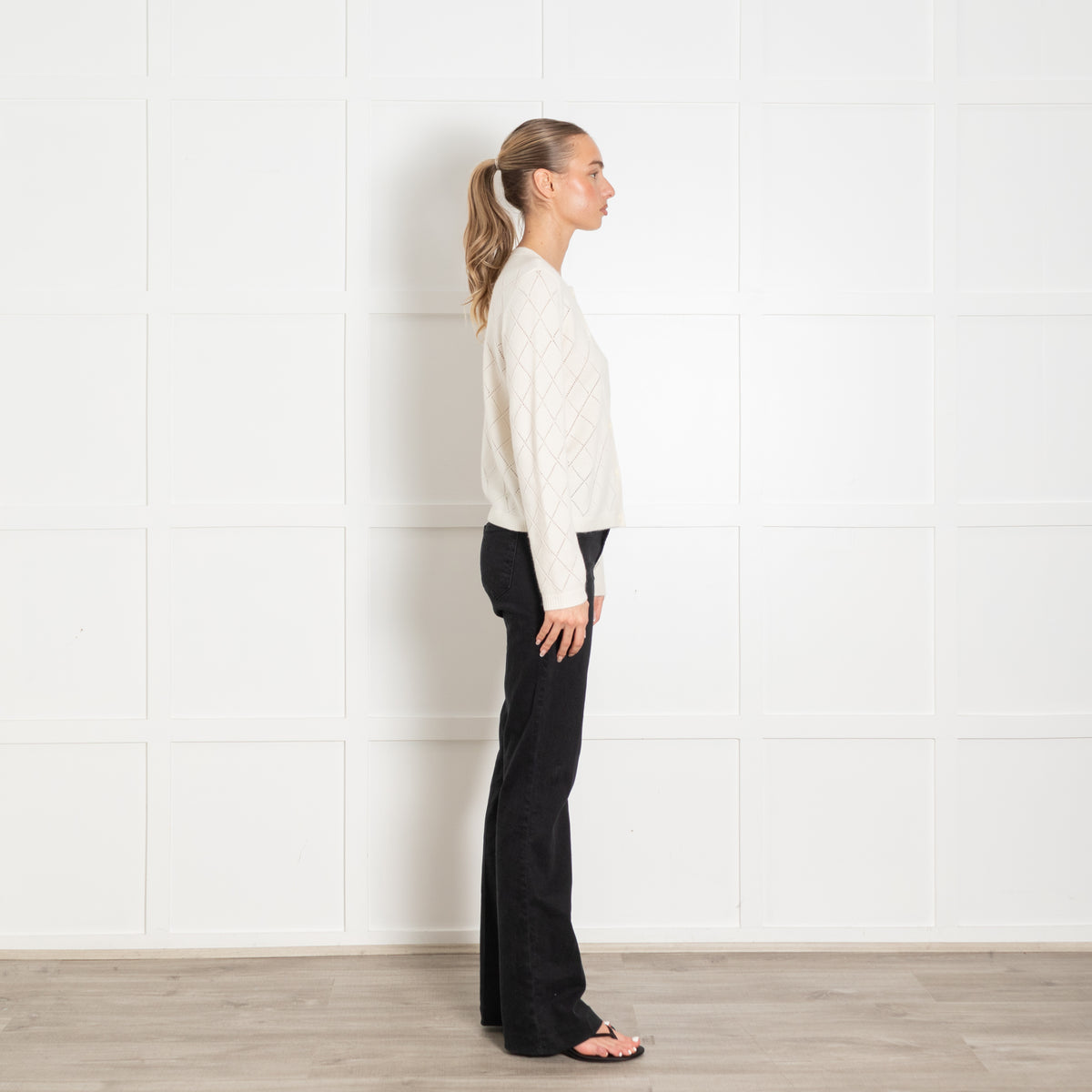 Repeat Luxury Cream Diamond Knit Cashmere Cardigan