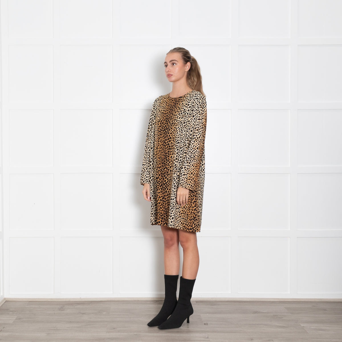 Dolce & Gabbana Tan Animal Print 3/4 Sleeve Tunic Dress