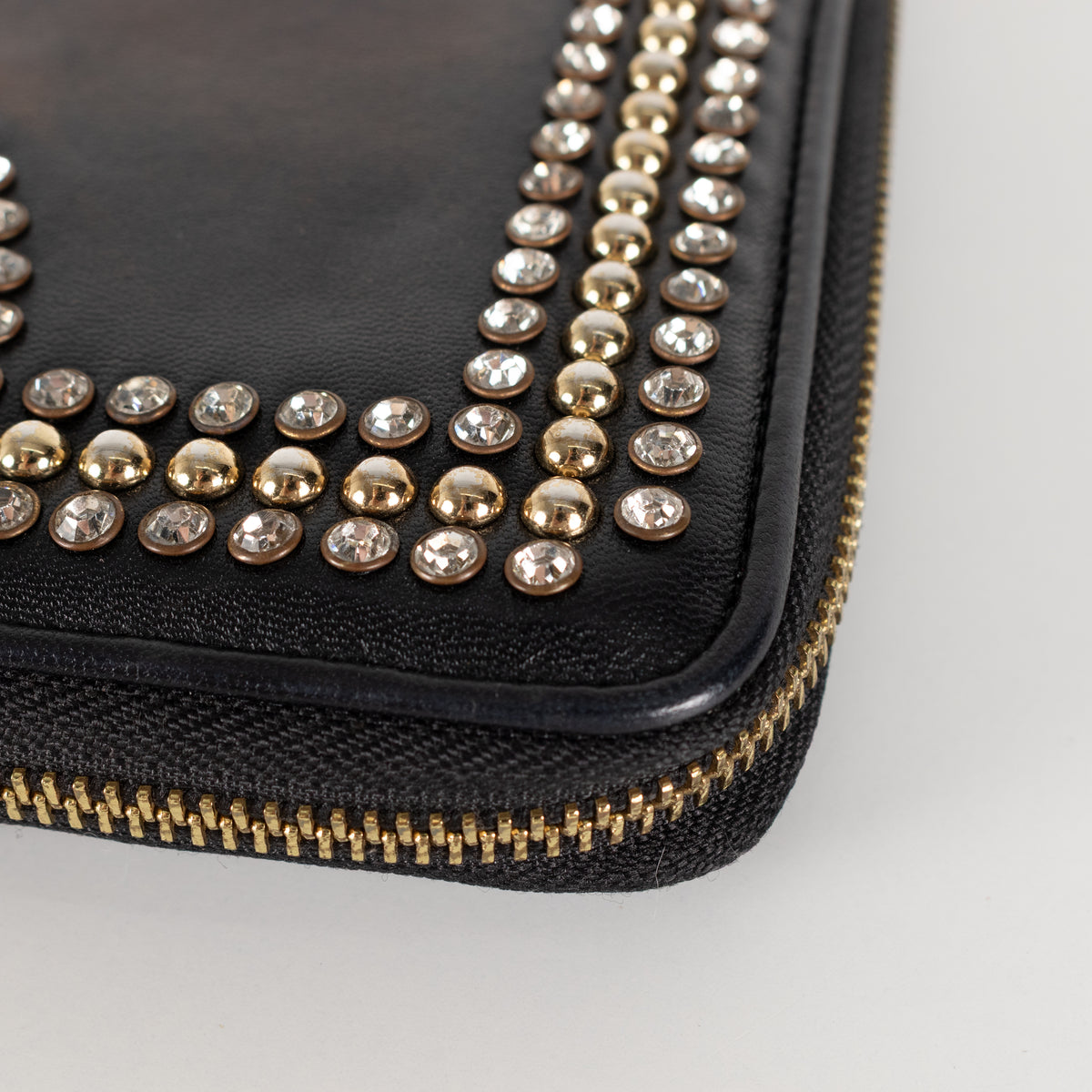 Miu Miu Black Metal Crystal Stud Wallet