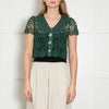 Self Portrait Green Guipure Gold Button Lace Top