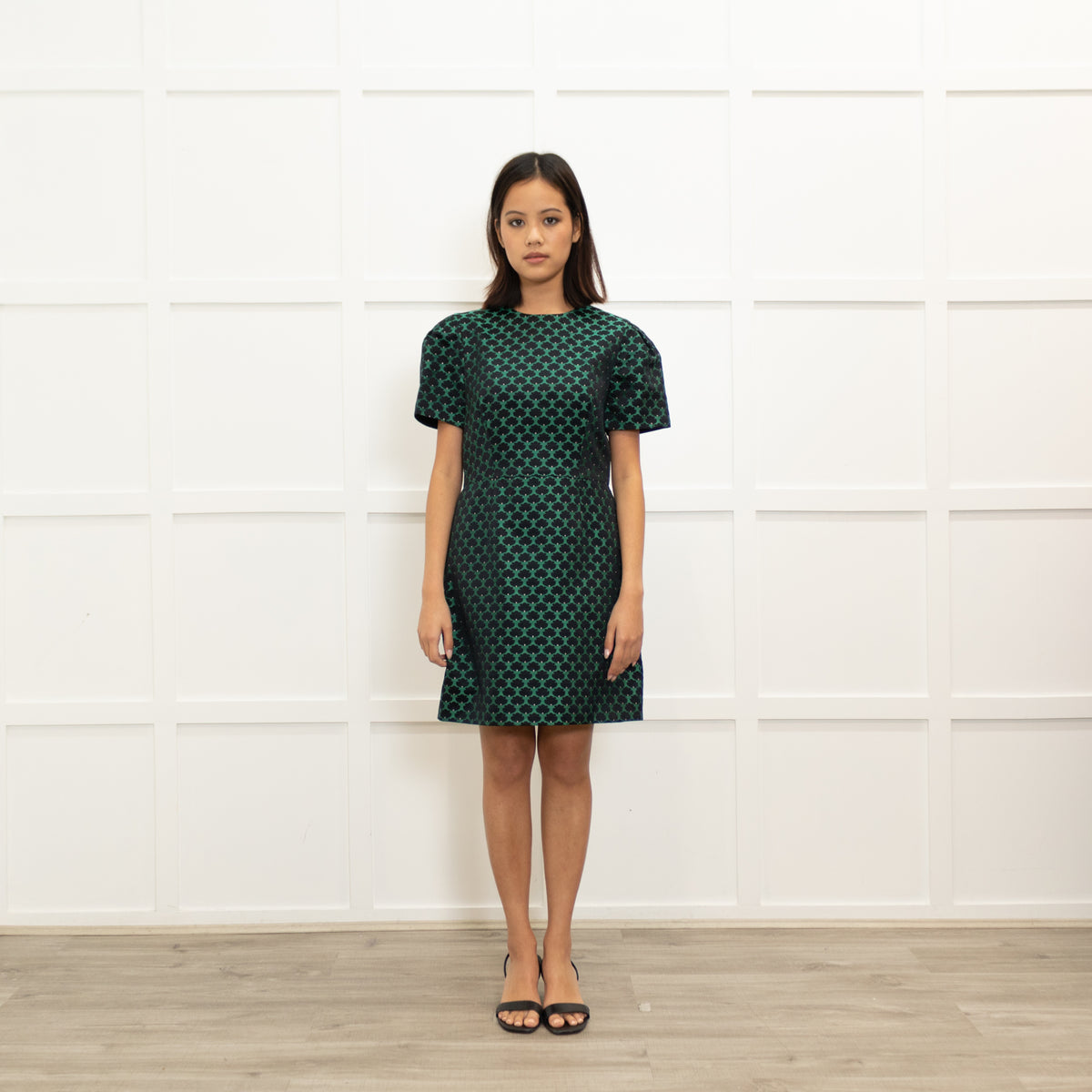 Mary Katrantzou Green Black Short Sleeve Dress