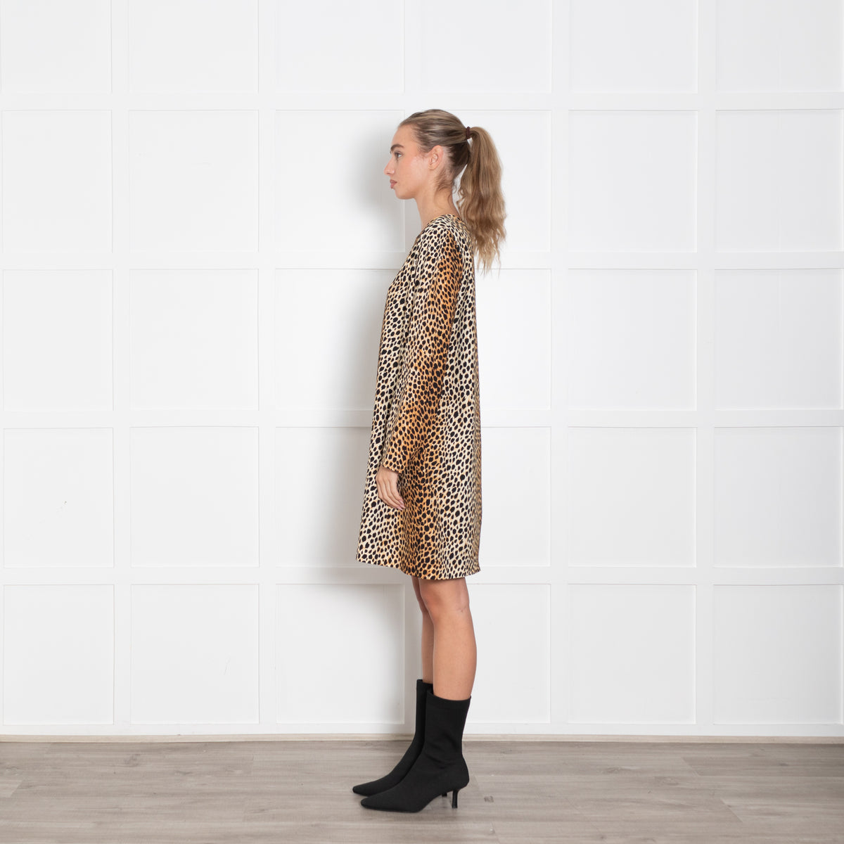 Dolce & Gabbana Tan Animal Print 3/4 Sleeve Tunic Dress