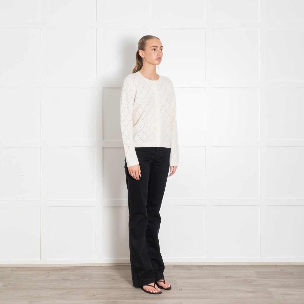 Repeat Luxury Cream Diamond Knit Cashmere Cardigan