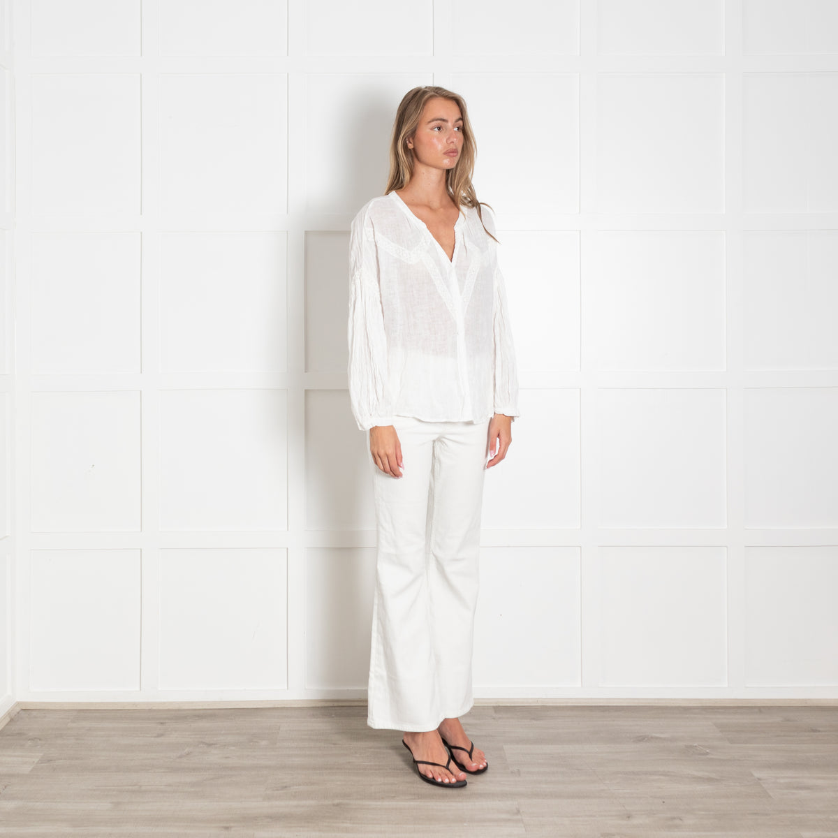 Zyga Linn Laundry Cream Linen Embroidered Peasant Top