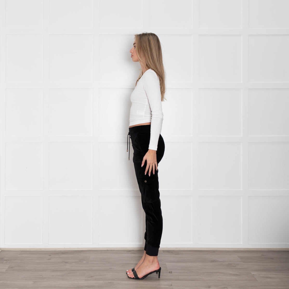 Me+Em Black Velvet Side Pocket Drawstring Waist Joggers