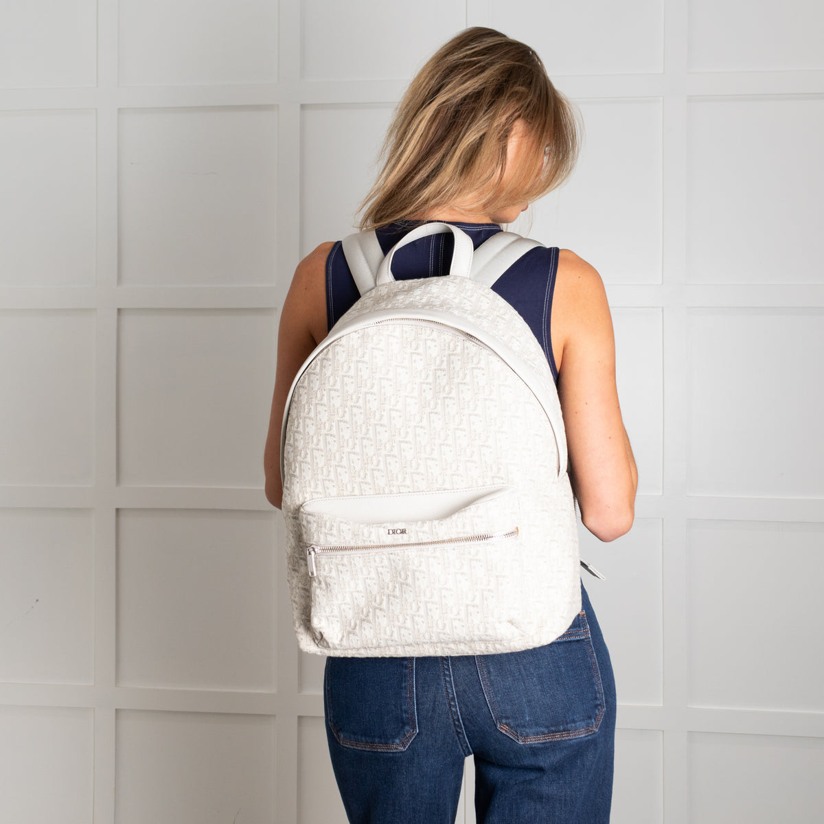 Dior White & Cream Canvas Monogram Rider Rucksack