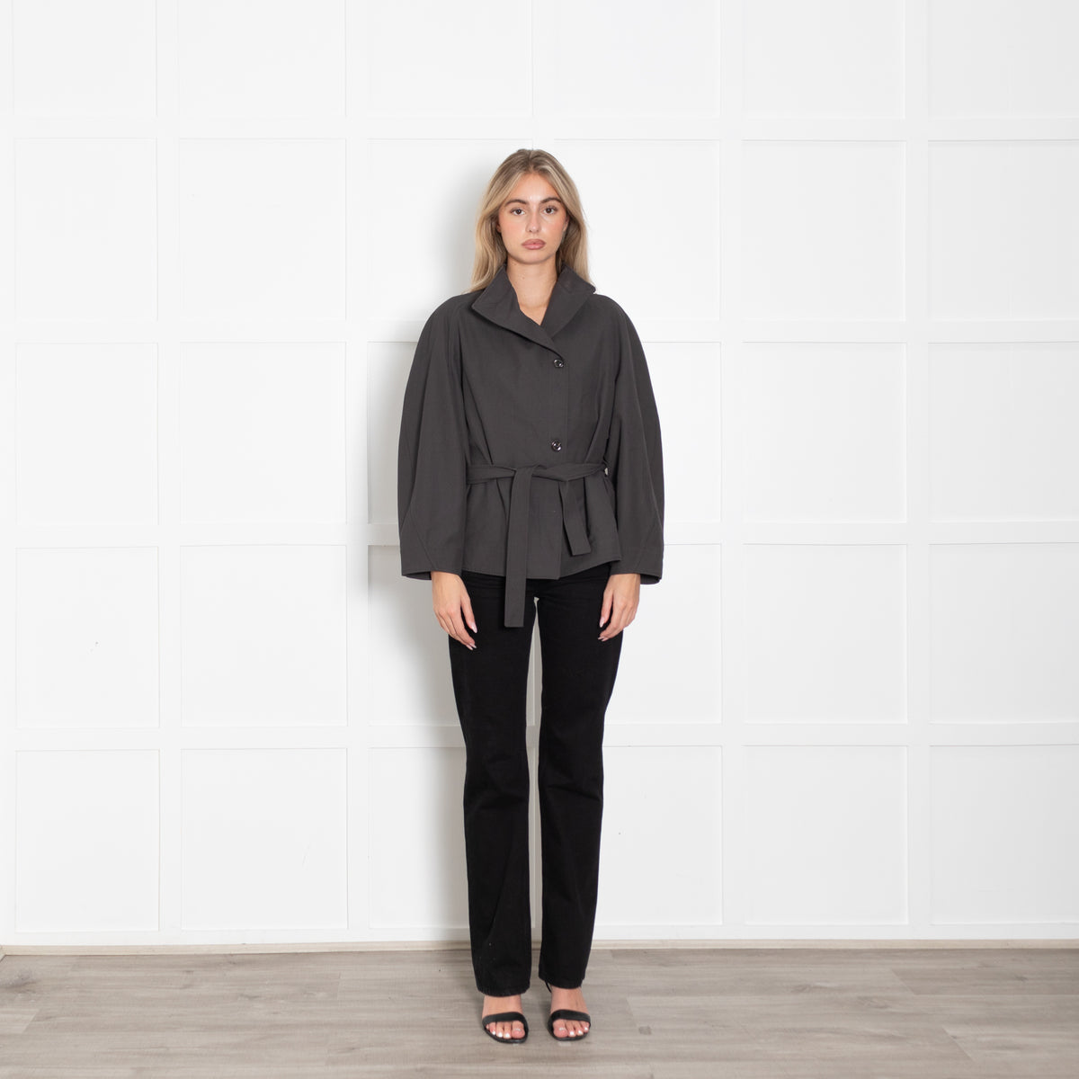 Soeur Grey Belted Drop Shoulder Jacket