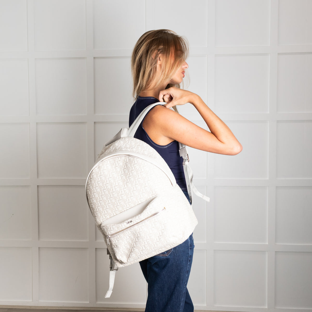 Dior White & Cream Canvas Monogram Rider Rucksack
