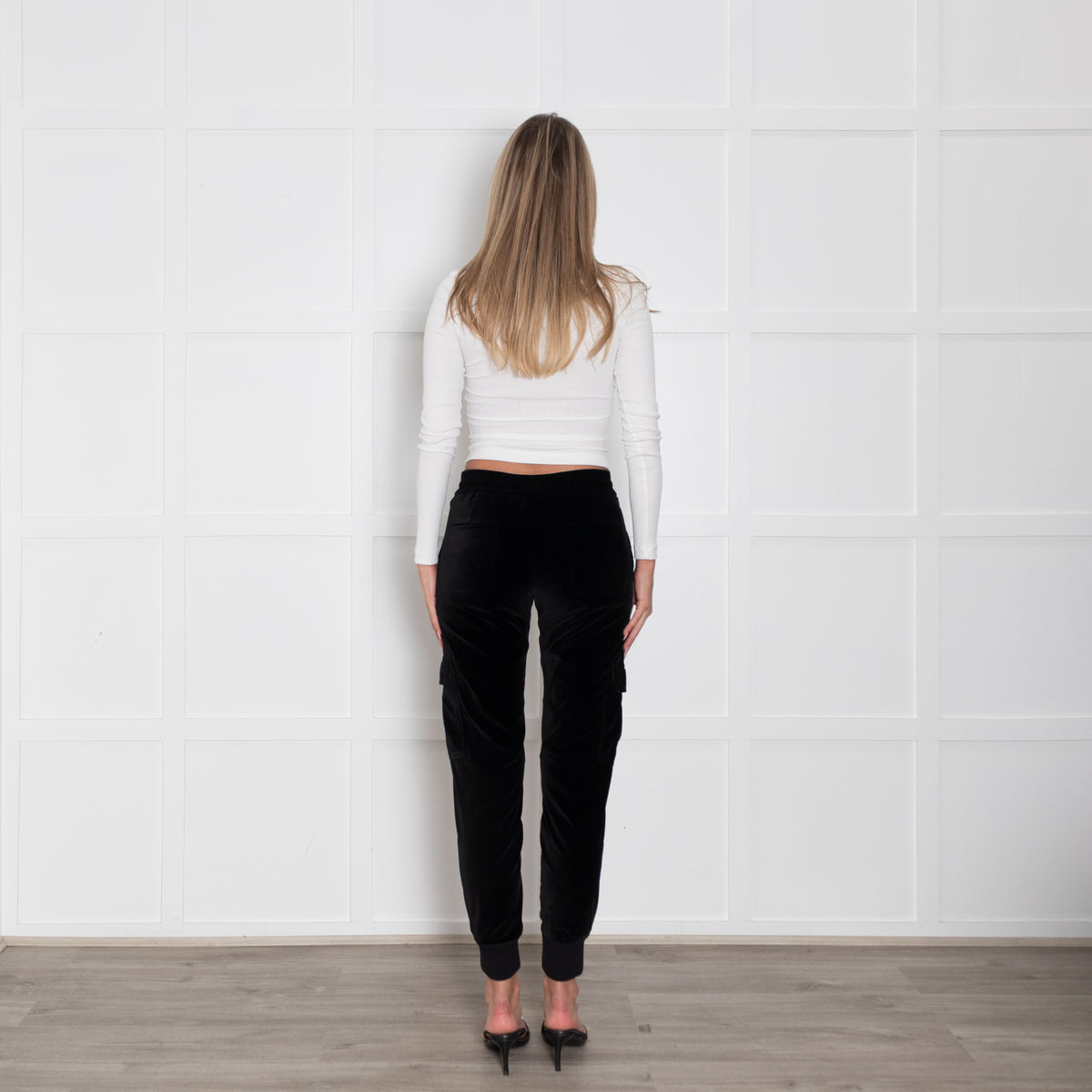 Me+Em Black Velvet Side Pocket Drawstring Waist Joggers