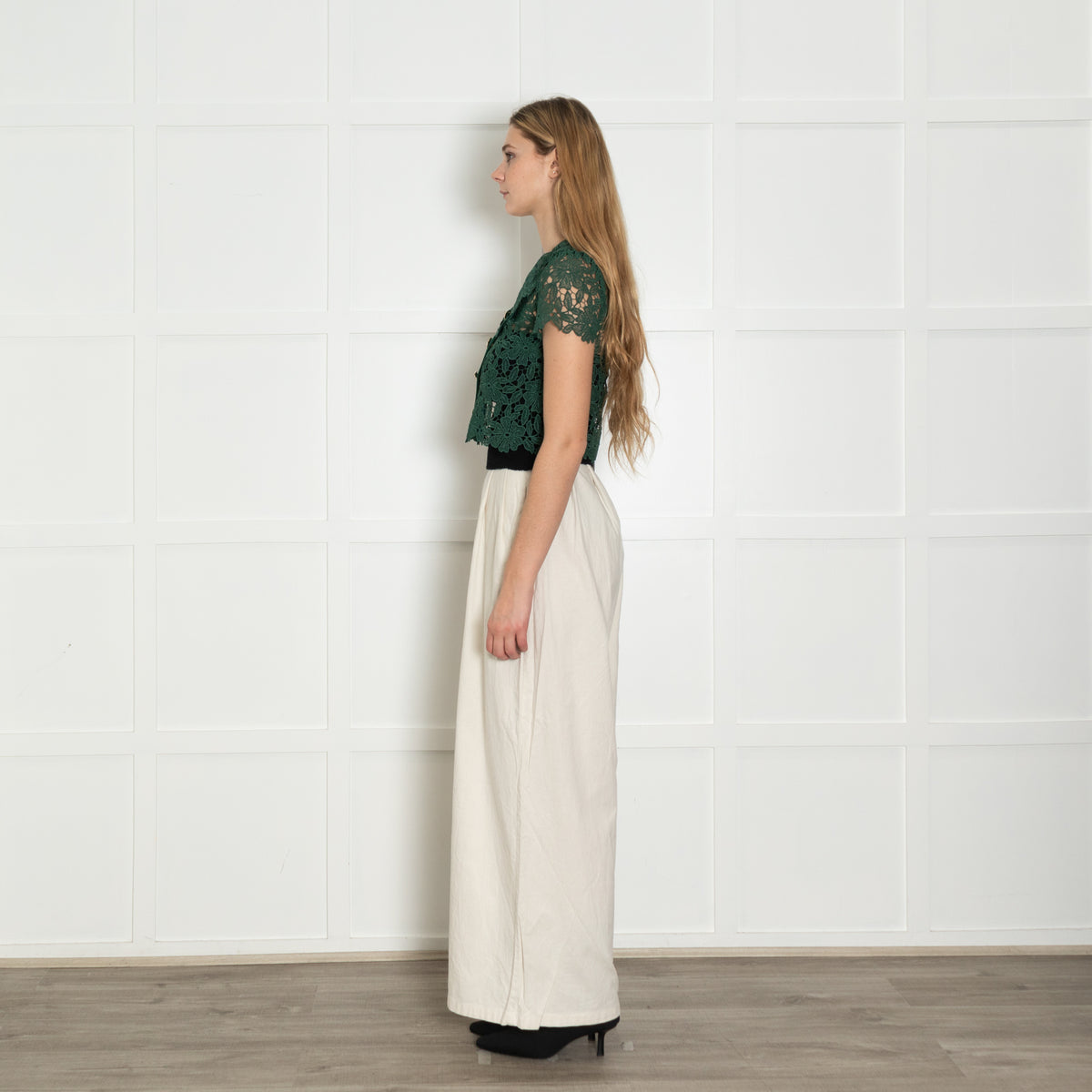 Self Portrait Green Guipure Gold Button Lace Top