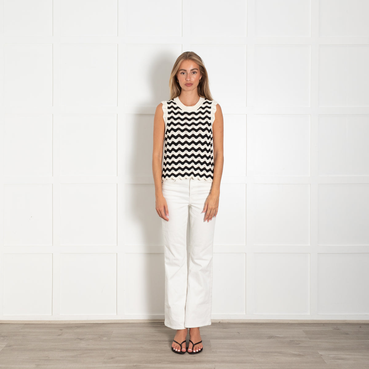 Me + Em Striped Scallop Knitted Vest