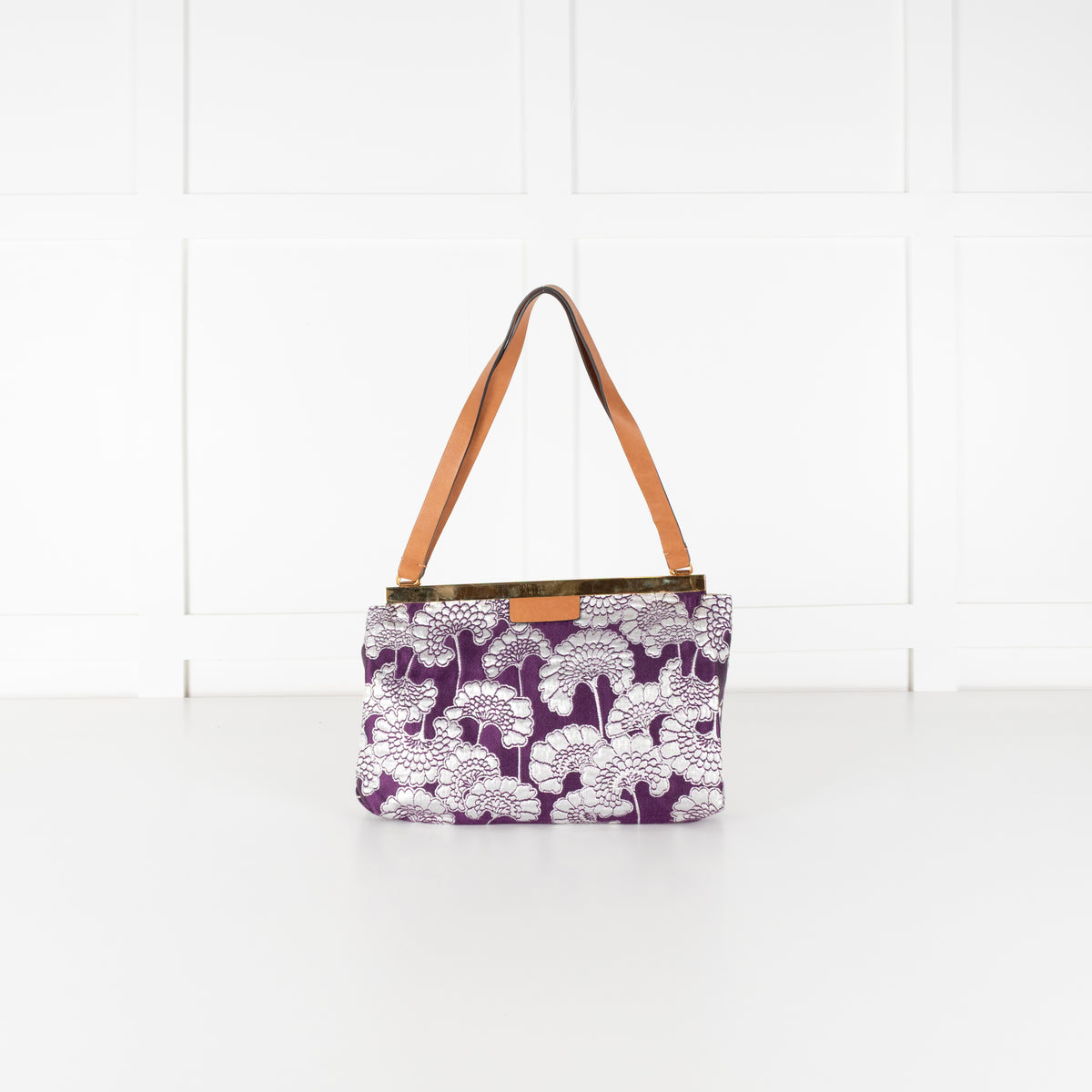 Marni Floral Jacquard Framed Purple Shoulder Bag