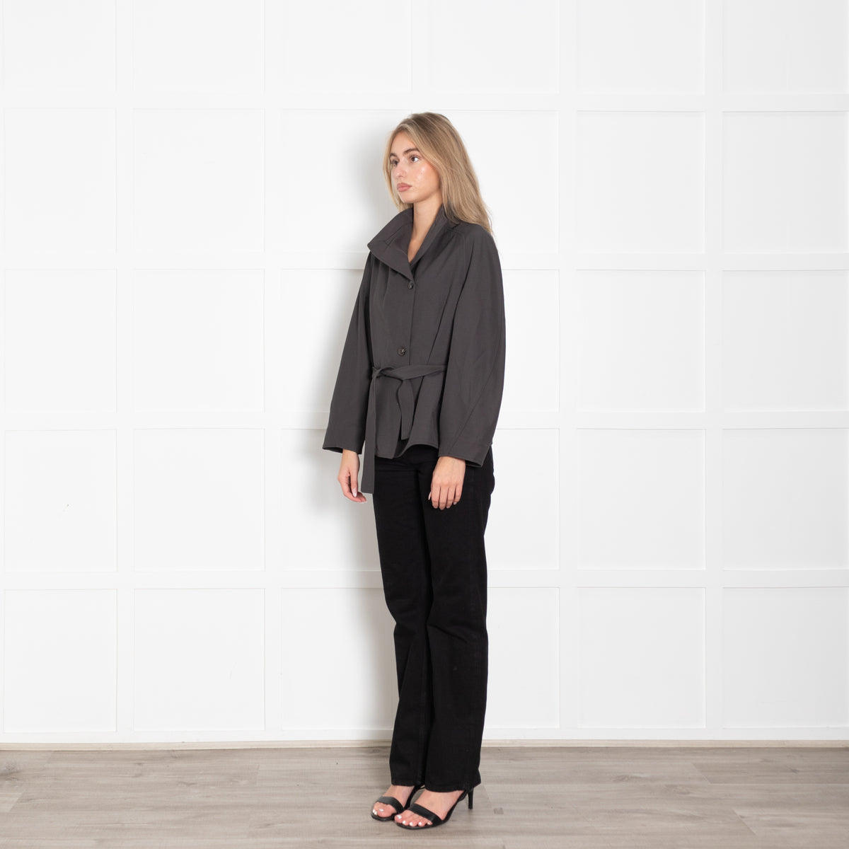 Soeur Grey Belted Drop Shoulder Jacket
