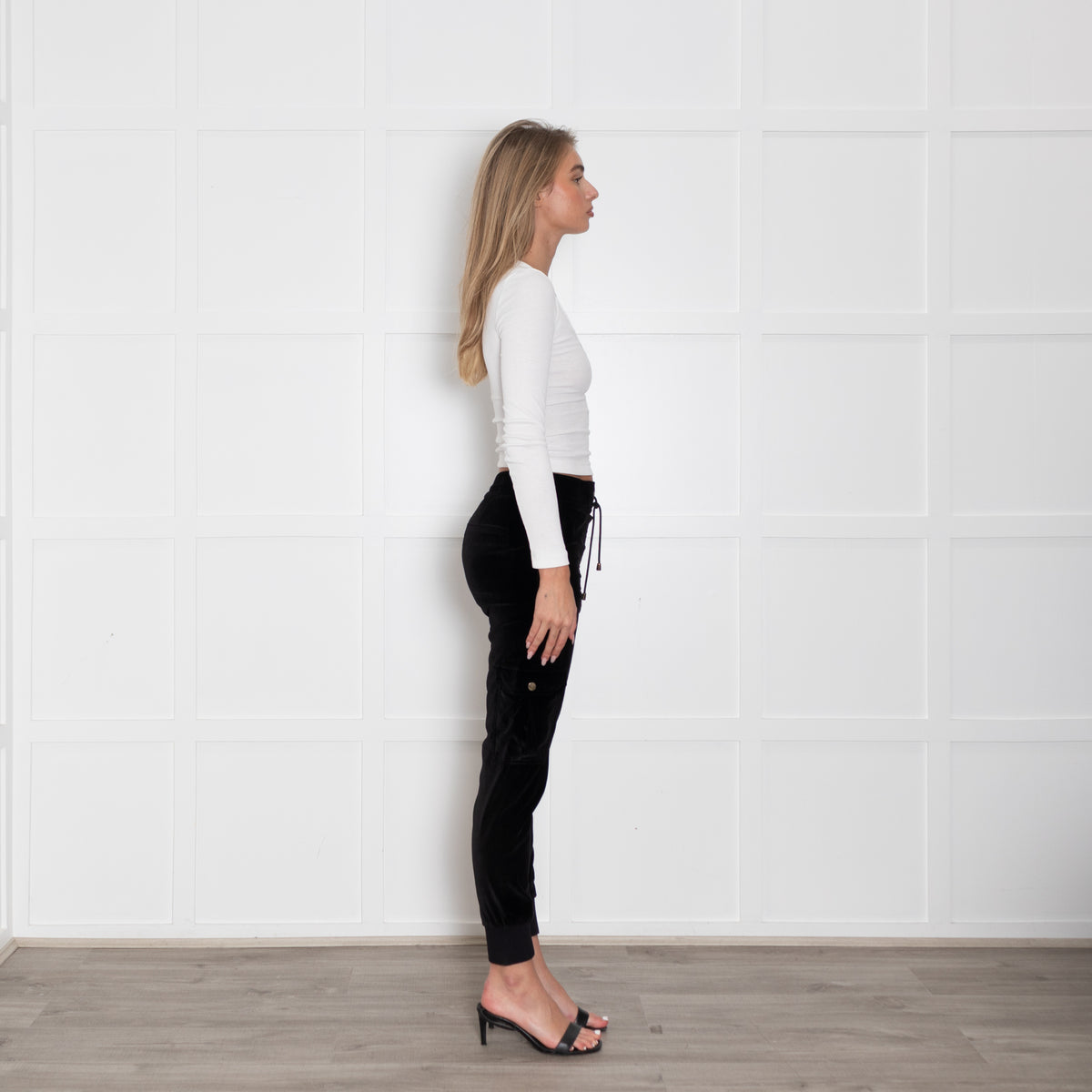 Me+Em Black Velvet Side Pocket Drawstring Waist Joggers