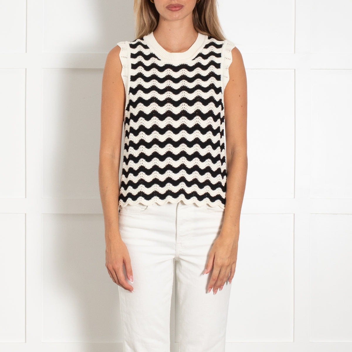 Me + Em Striped Scallop Knitted Vest