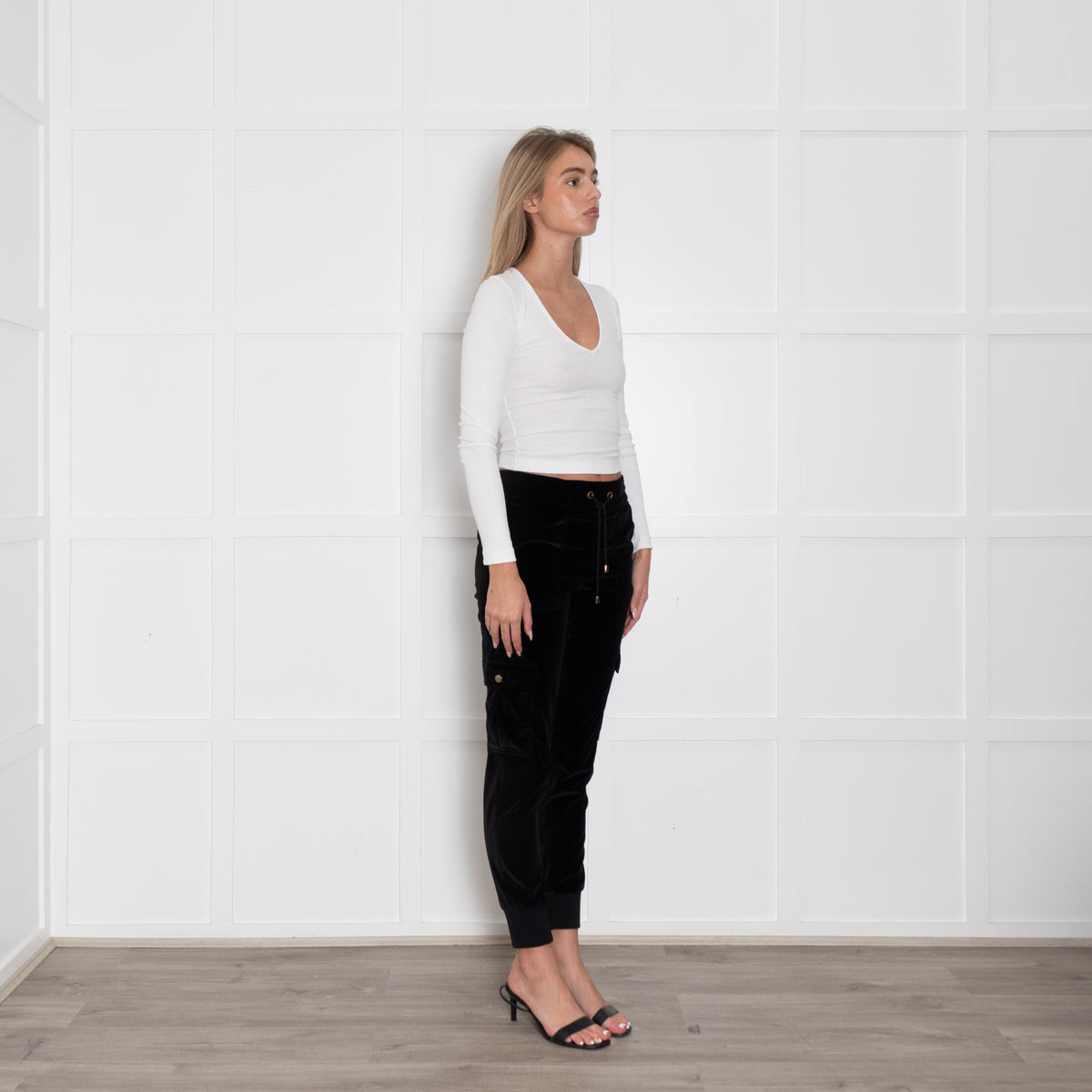 Me+Em Black Velvet Side Pocket Drawstring Waist Joggers