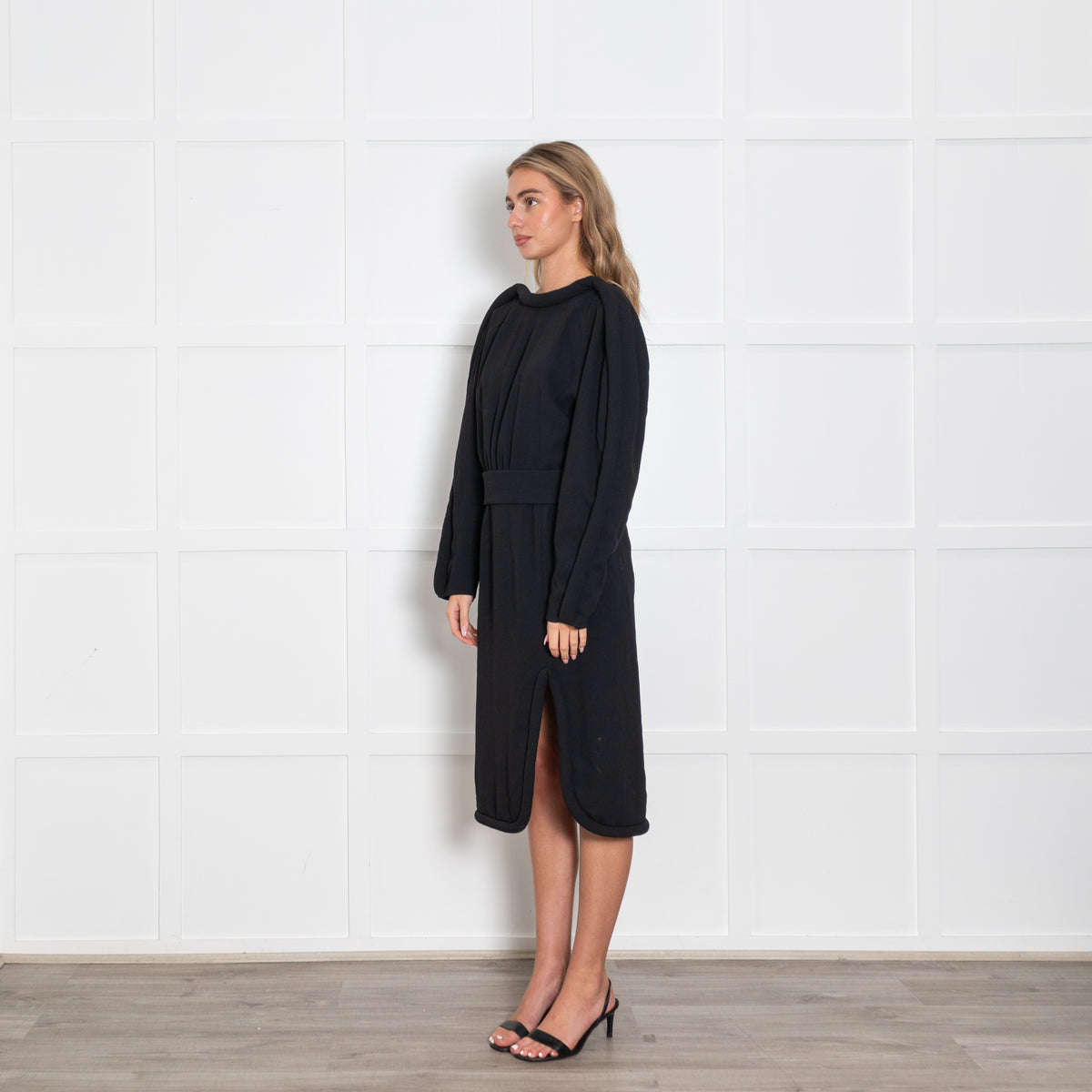 Dries Van Noten Black Dress with Exaggerated Pipe Trim