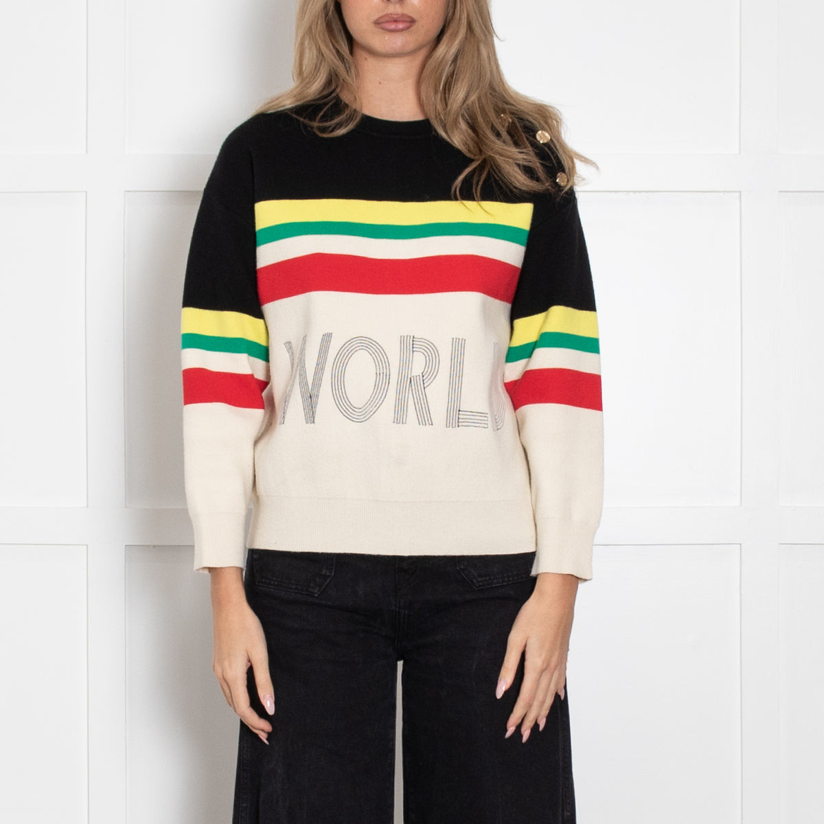 Sandro Cream and Black "WORLD LOVER" Slogan Jumper