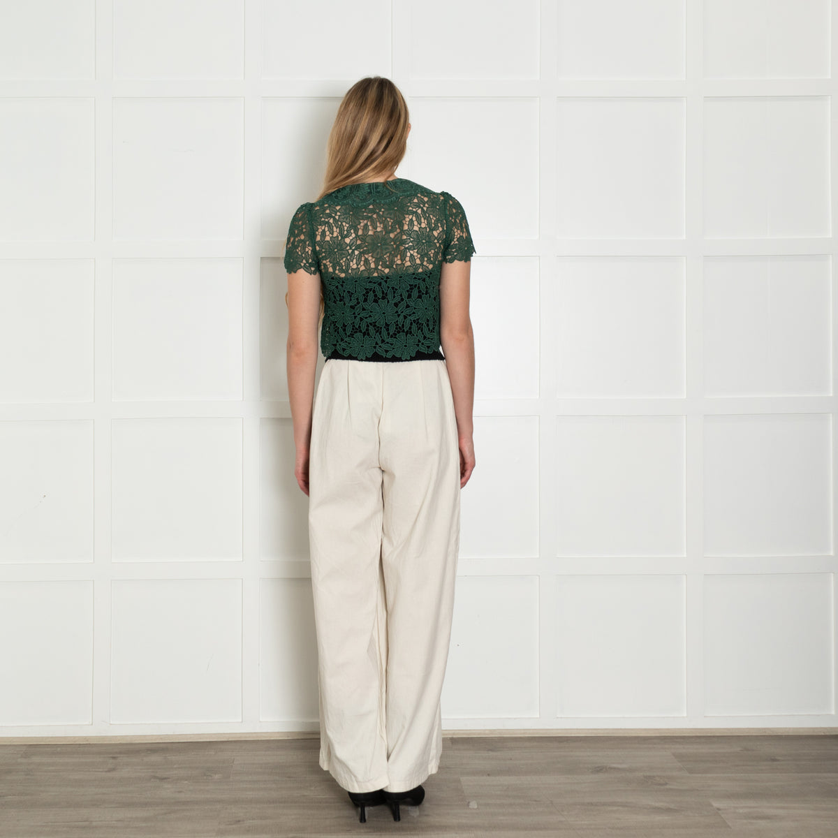Self Portrait Green Guipure Gold Button Lace Top