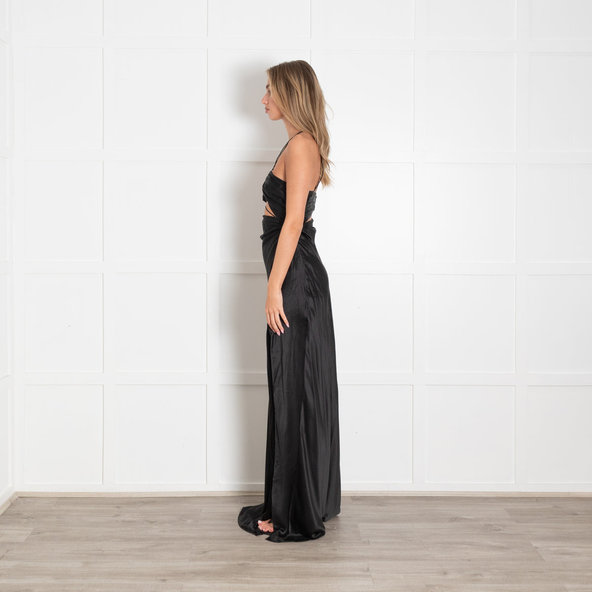 The Sei Black Silk Cutout Spaghetti Strap Maxi Dress