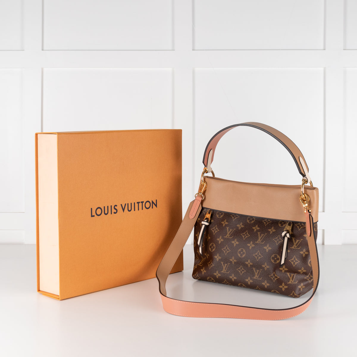 Louis Vuitton Pink Brown Coated Canvas Leather Tuileries Hobo Bag
