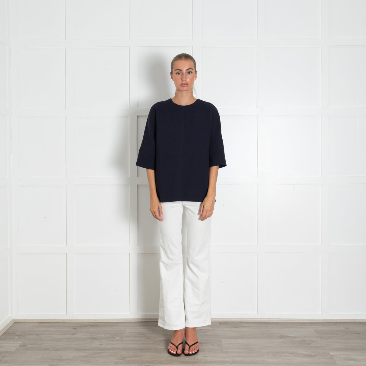 Marni Navy Structured Boxy Fit Short Sleeved Top UK 10