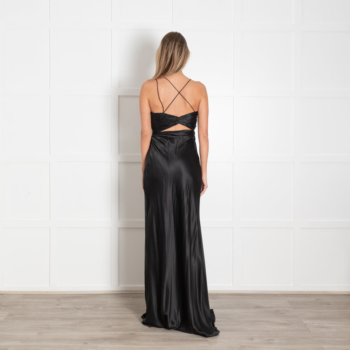 The Sei Black Silk Cutout Spaghetti Strap Maxi Dress